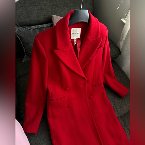 Crisp Morning Red Double-Breasted Wool-Blend Coat - Picture 6 of 6